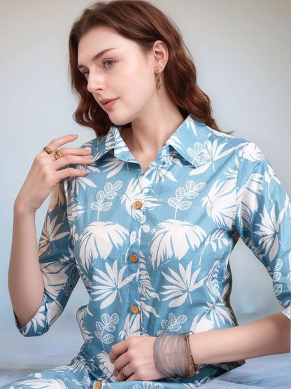 Blue Floral Kurta Pant Set