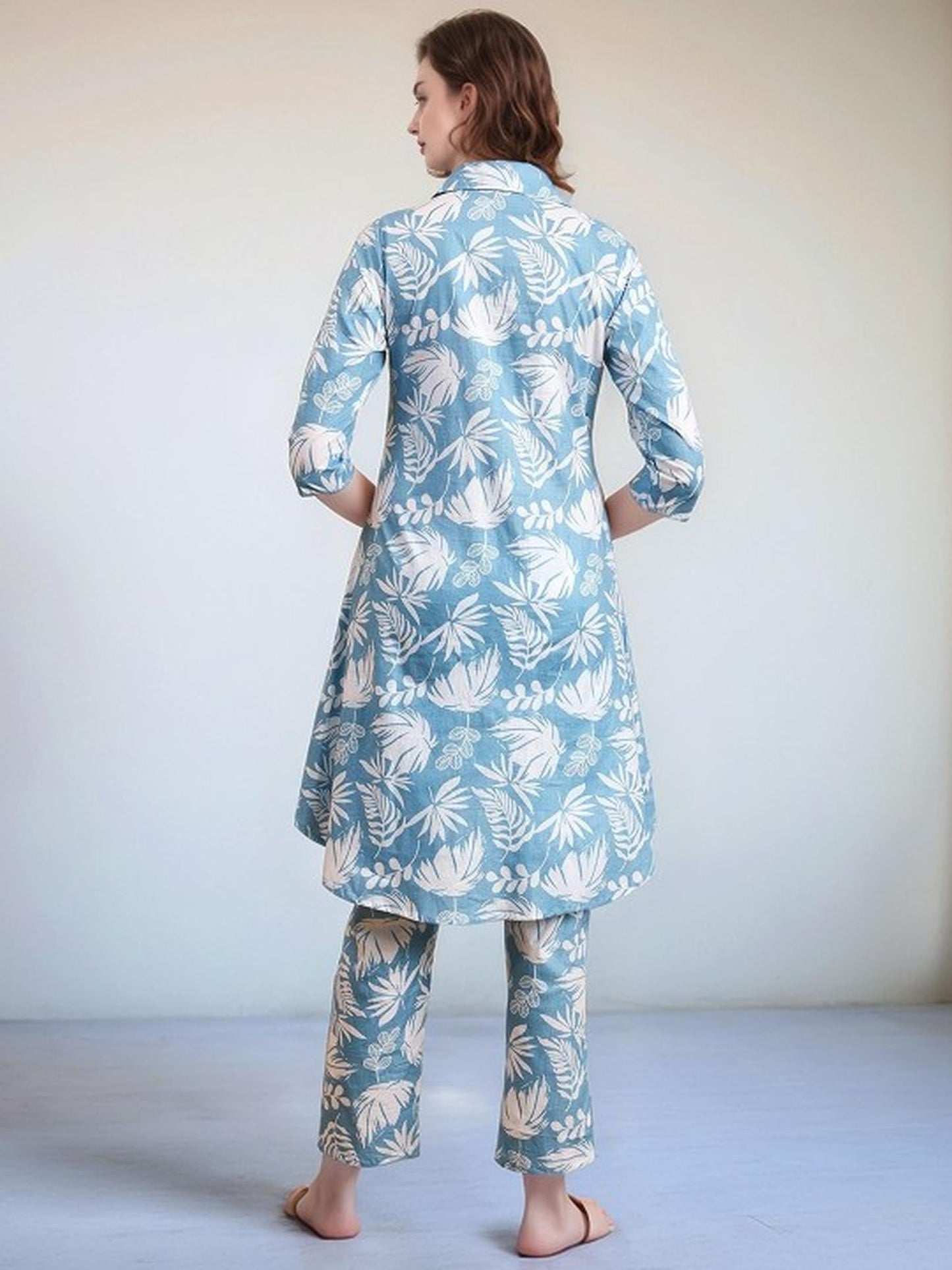 Blue Floral Kurta Pant Set