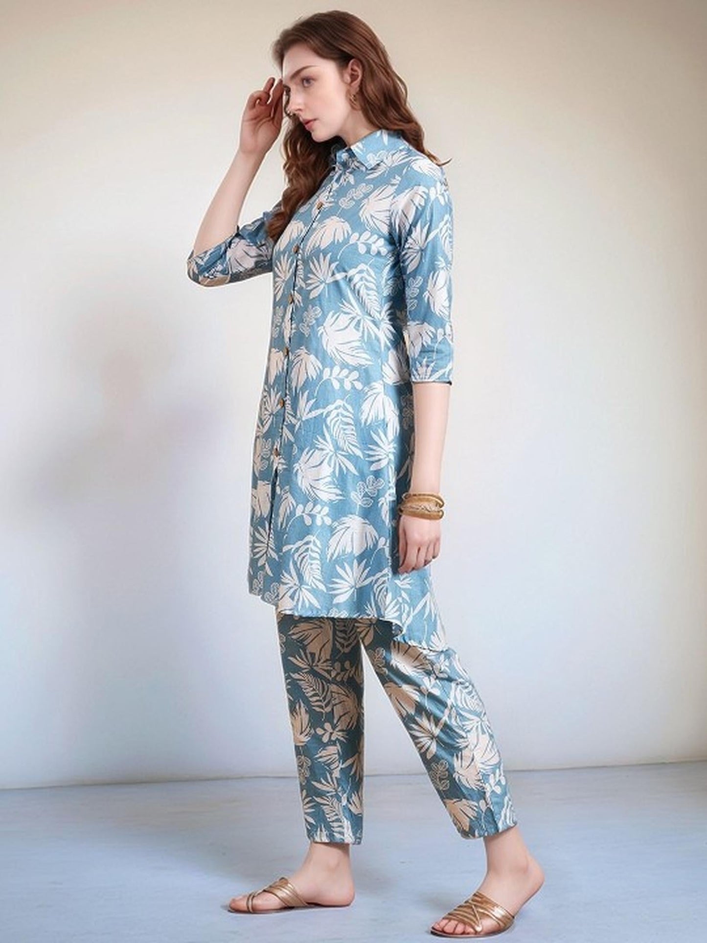 Blue Floral Kurta Pant Set