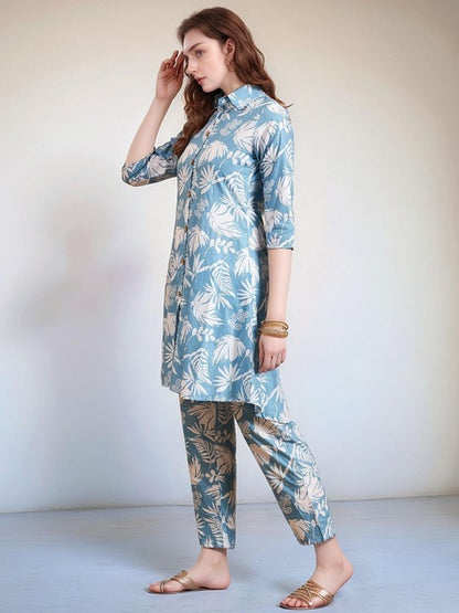 Blue Floral Kurta Pant Set