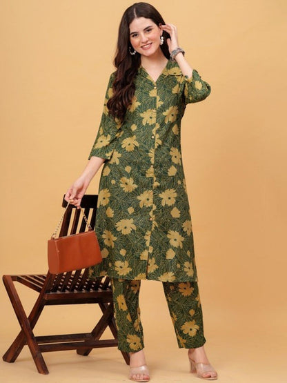 Green Floral Kurta Pant Set
