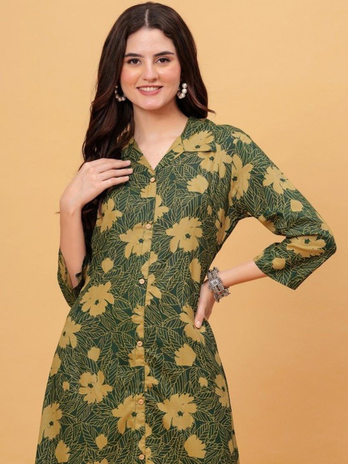 Green Floral Kurta Pant Set