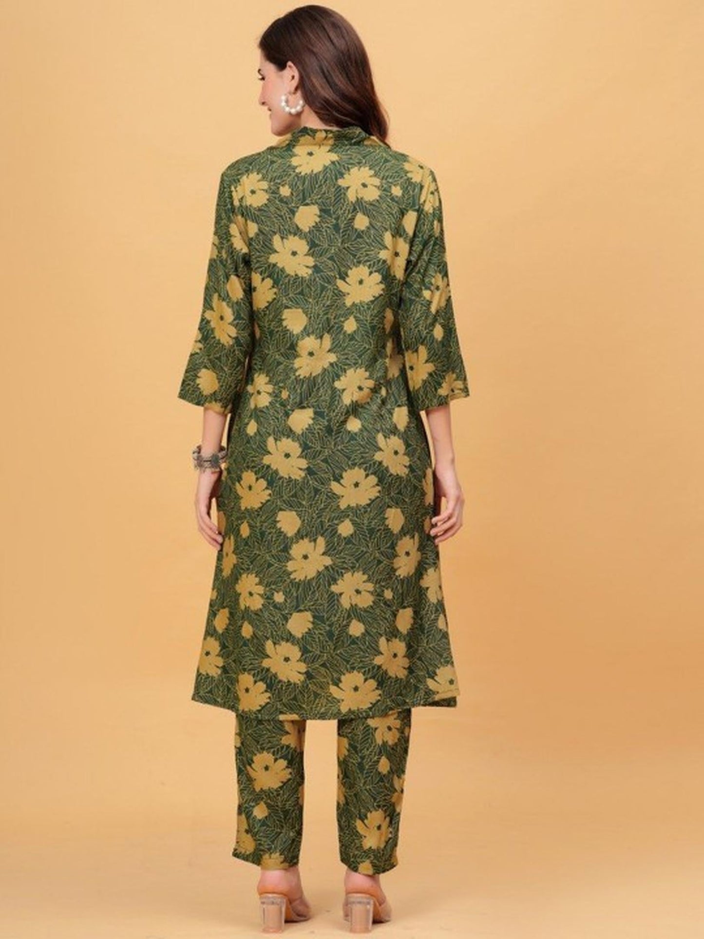 Green Floral Kurta Pant Set