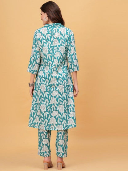 Green Floral Kurta Pant Set