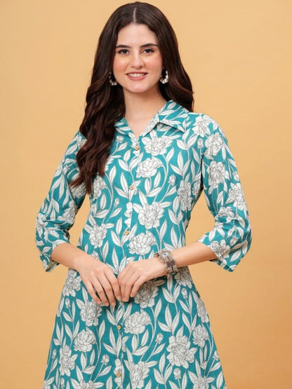 Green Floral Kurta Pant Set