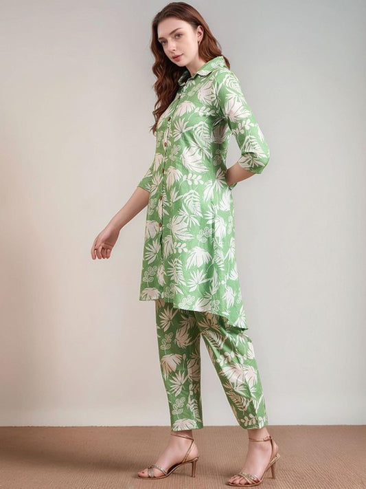 Green Floral Kurta Pant Set