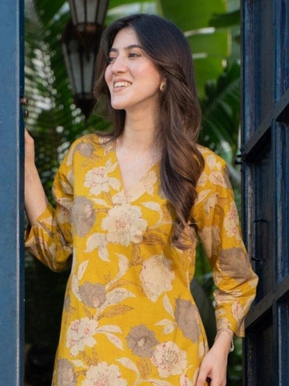 Floral Printed Pure Cotton A-Line Kurta with Palazzos