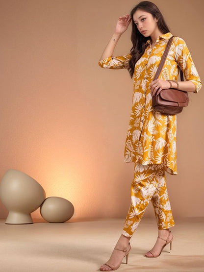 Orange Floral Kurta Pant Set