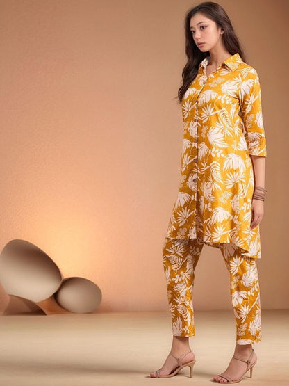 Orange Floral Kurta Pant Set