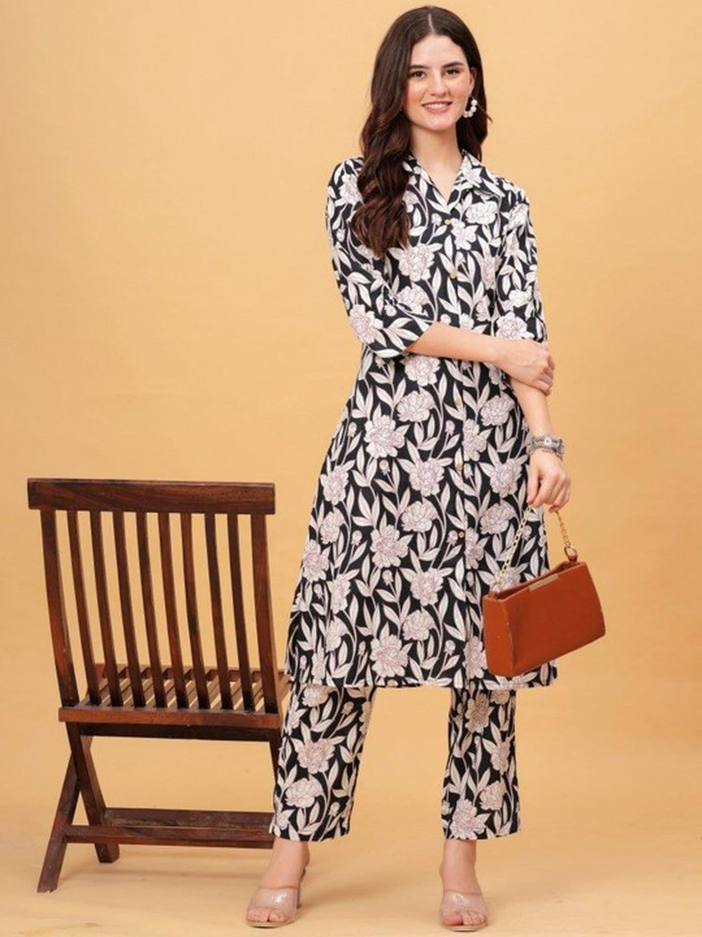 Black Printed Kurta Pant Set