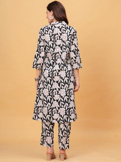 Black Printed Kurta Pant Set