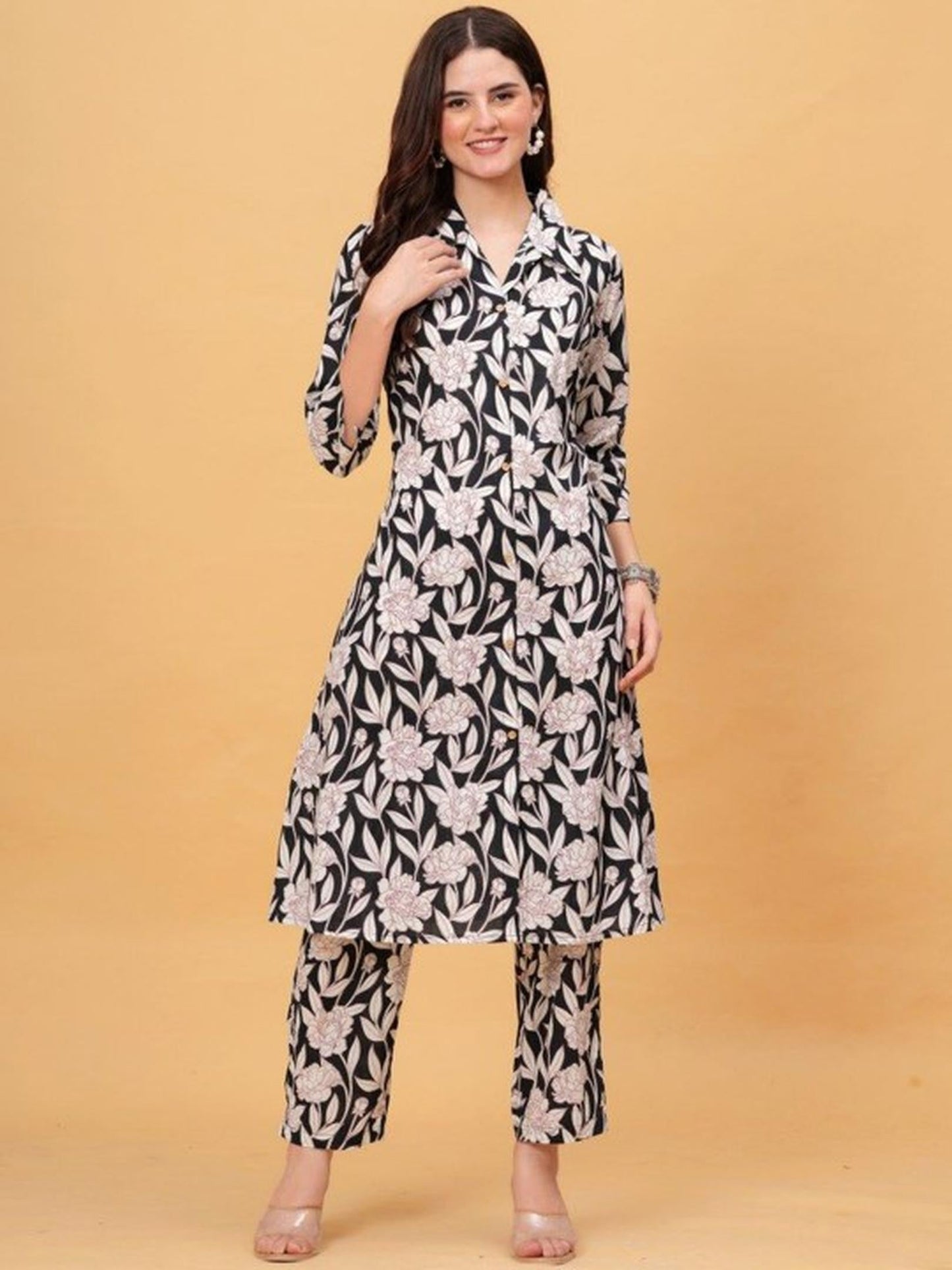 Black Printed Kurta Pant Set