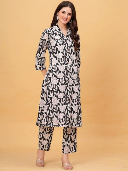 Black Printed Kurta Pant Set