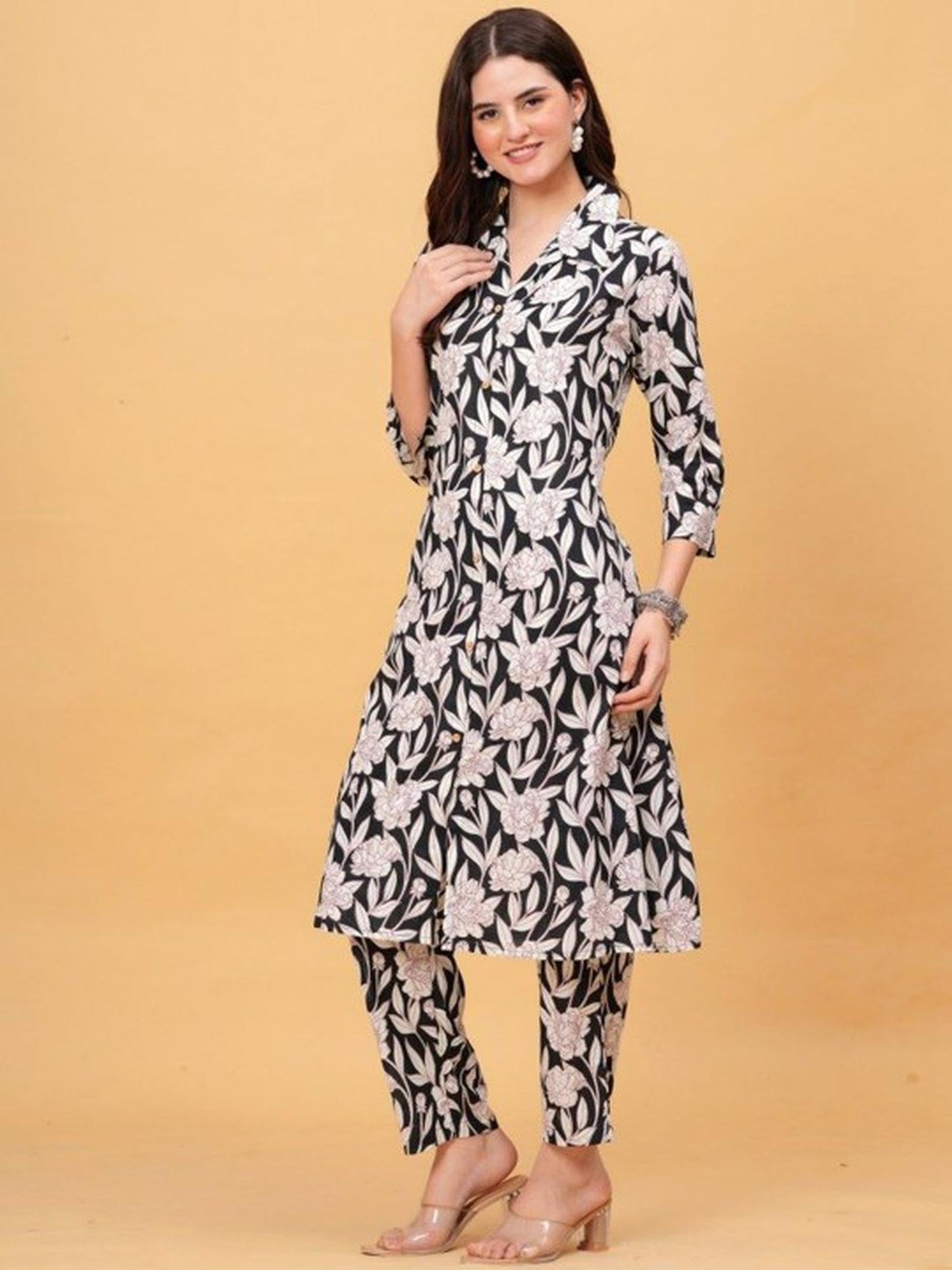 Black Printed Kurta Pant Set