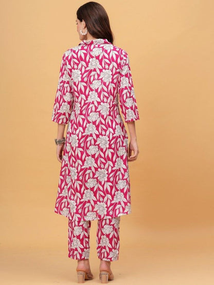 Pink Floral Kurta Pant Set