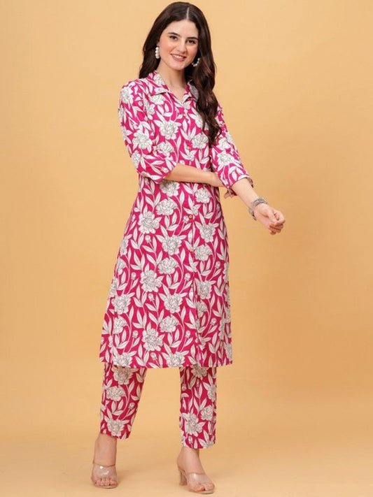 Pink Floral Kurta Pant Set