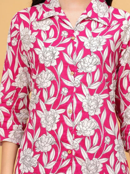 Pink Floral Kurta Pant Set