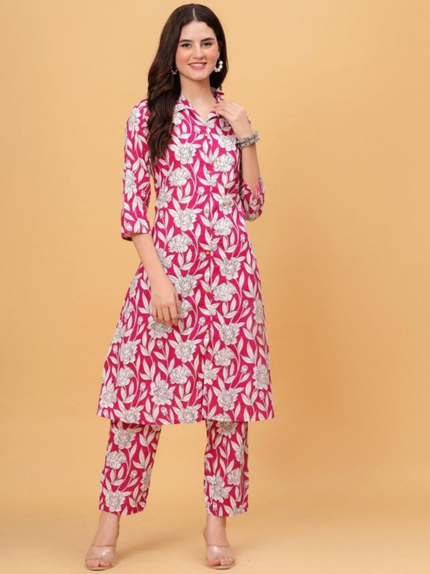 Pink Floral Kurta Pant Set