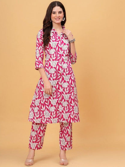 Pink Floral Kurta Pant Set