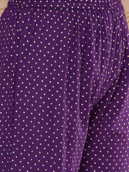 Purple Cotton Kurta Pant and Dupatta Set