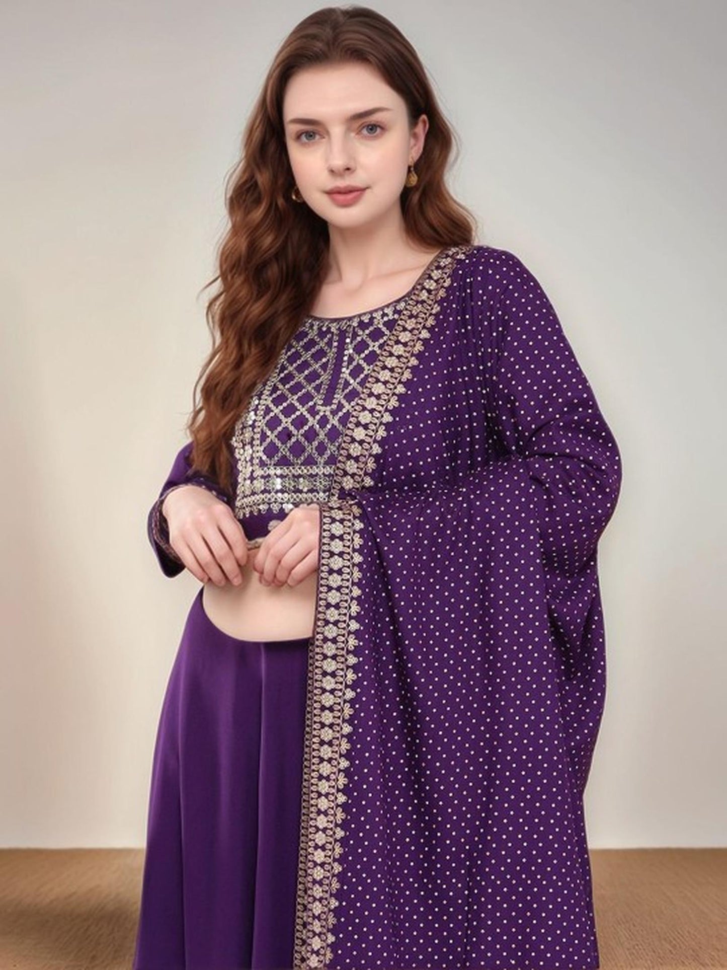 Purple Cotton Kurta Pant and Dupatta Set