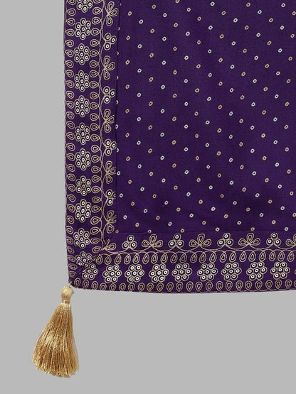Purple Cotton Kurta Pant and Dupatta Set