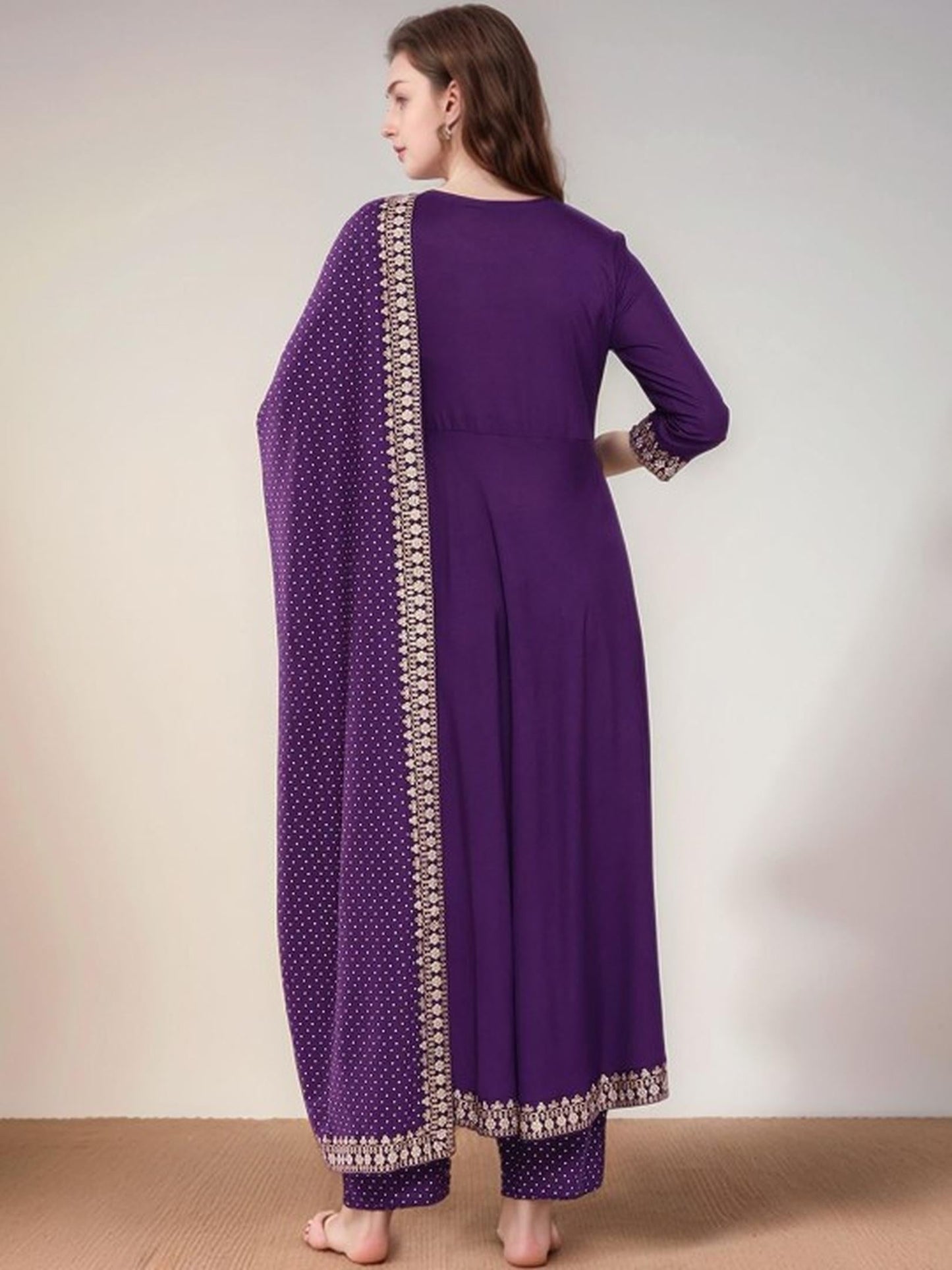 Purple Cotton Kurta Pant and Dupatta Set