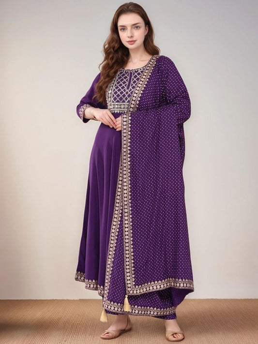 Purple Cotton Kurta Pant and Dupatta Set