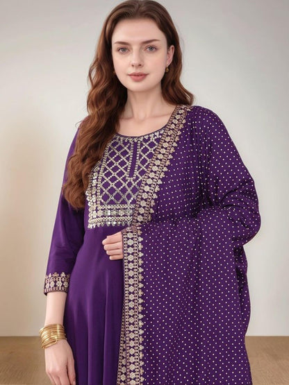 Purple Cotton Kurta Pant and Dupatta Set