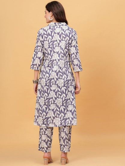 Purple Floral Kurta Pant Set