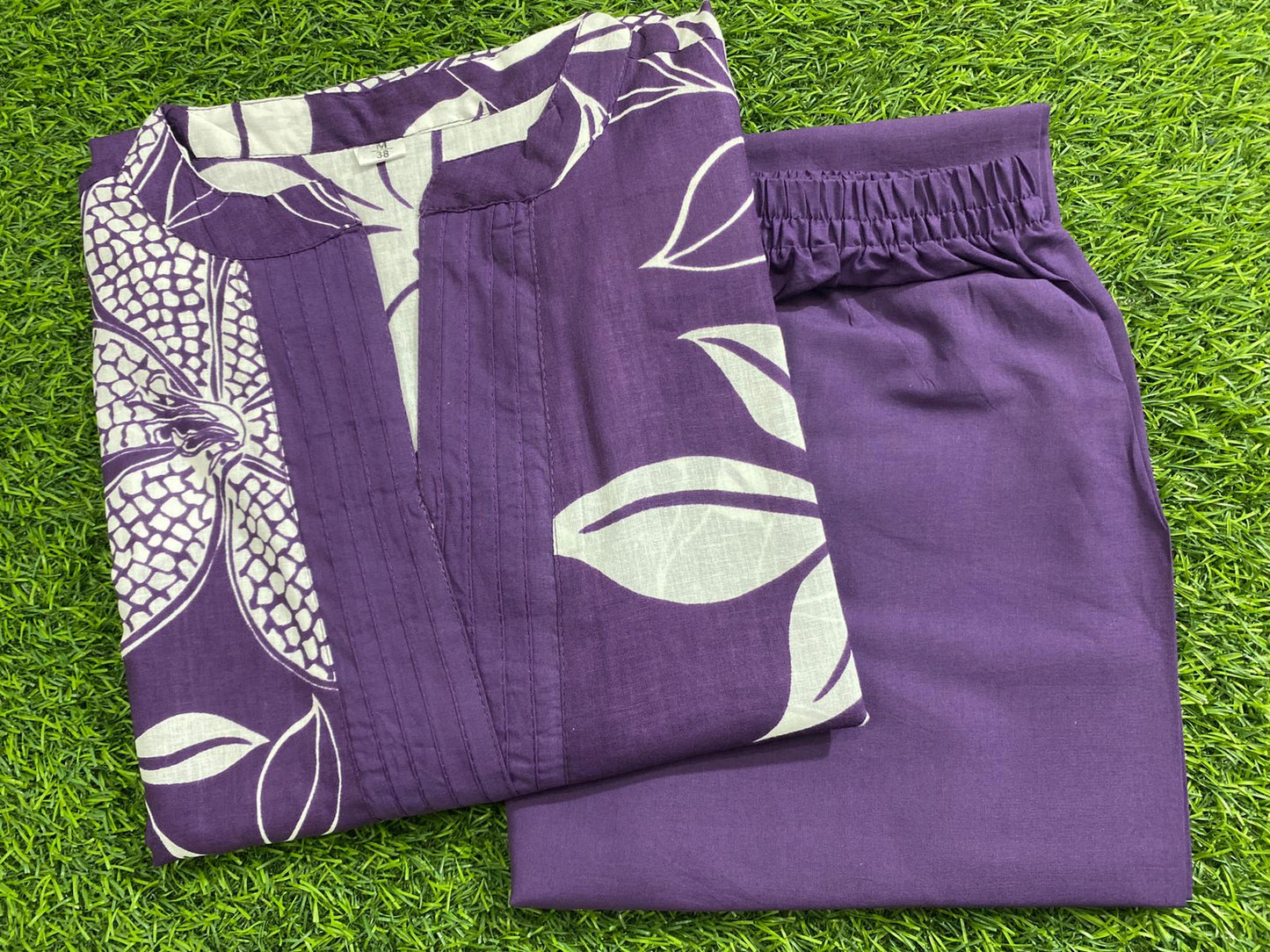Purple Floral Printed Cotton Kurta and Pant Set