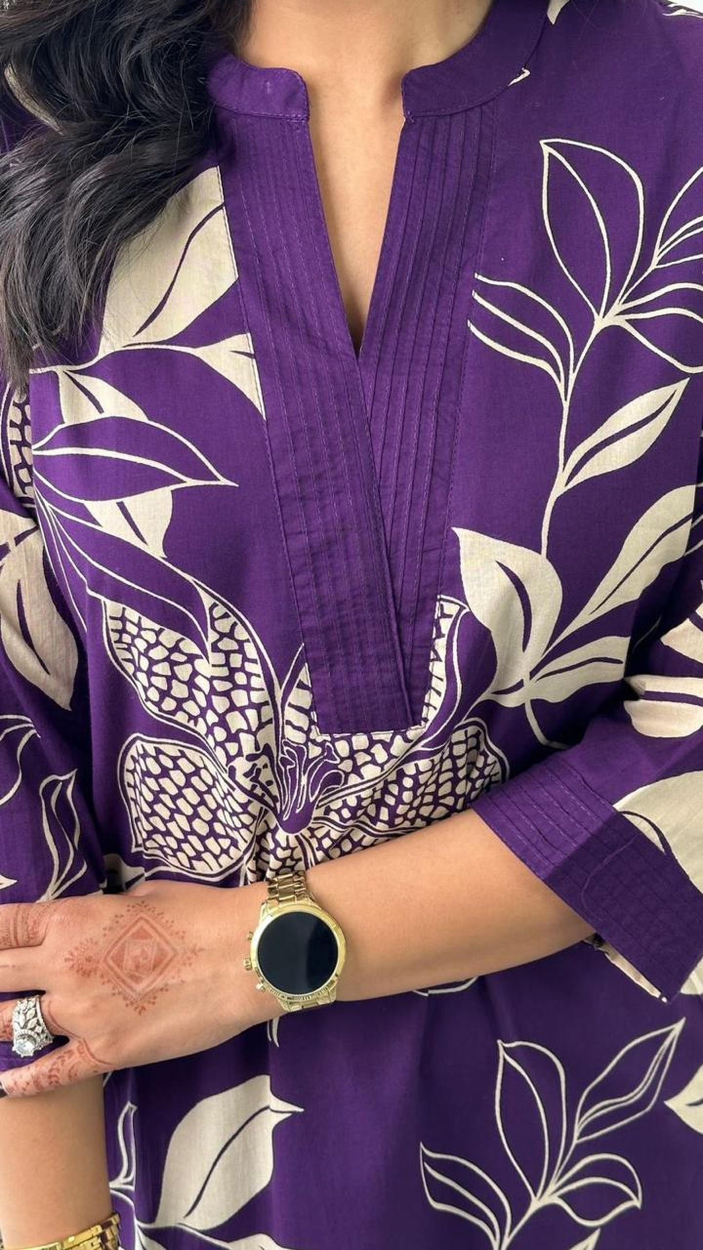 Purple Floral Printed Cotton Kurta and Pant Set