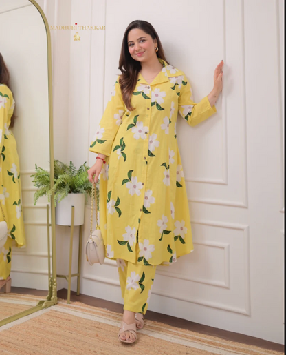 Sunshine Yellow Floral Kurta Pant Set