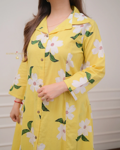 Sunshine Yellow Floral Kurta Pant Set