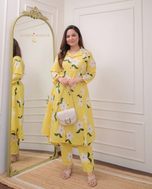 Sunshine Yellow Floral Kurta Pant Set